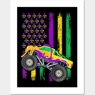 Mardi Gras Monster Truck Beads Flag Kids Boys Posters and Art